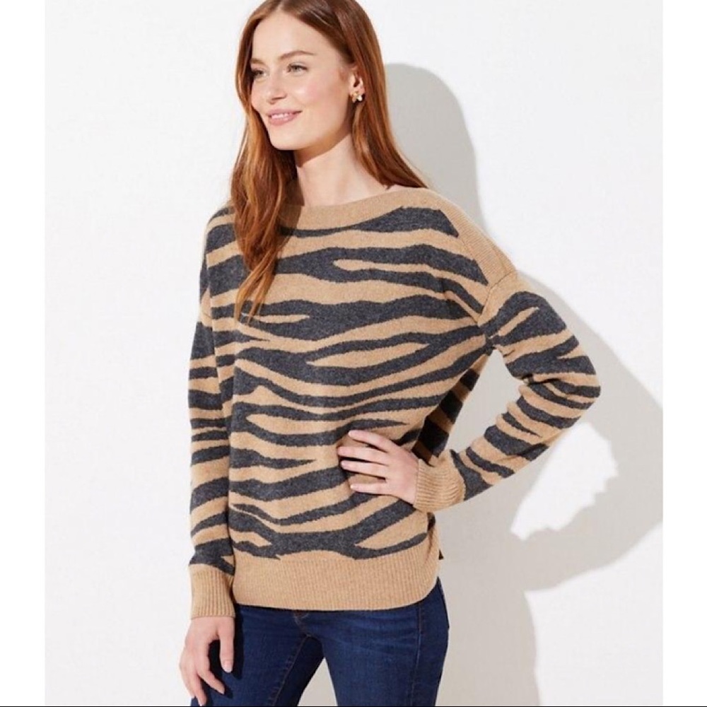 LOFT | Tiger Stripe Sweater Maple Heather XL NWT